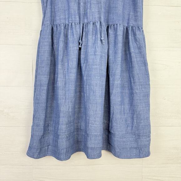 52seven Linen Blend Chambray Dress Sleeveless Size Large Blue Beach Babydoll - Picture 5 of 15